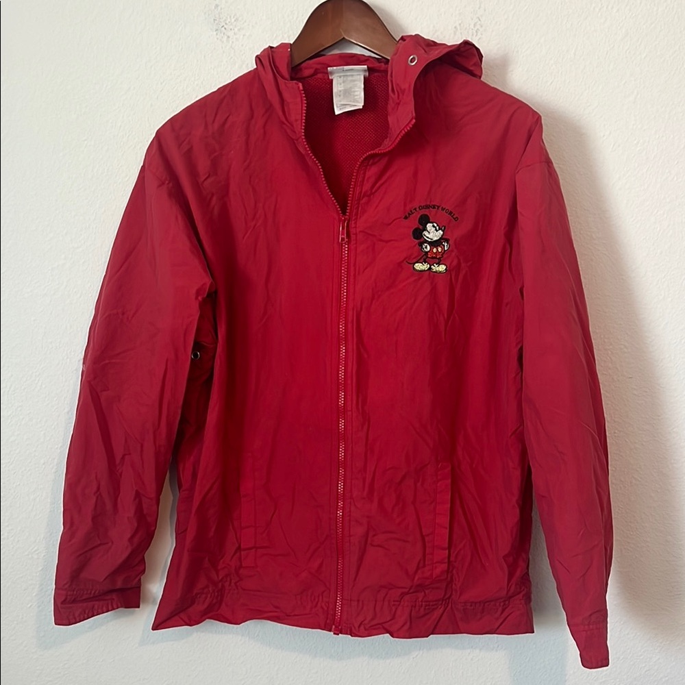 DISNEY PARKS Vintage Red Hooded Windbreaker Zip Up Jacket - Picture 1 of 5